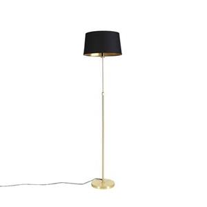 Qazqa Vloerlamp Goud/messing Met Zwarte Kap 45 Cm Verstelbaar - Parte