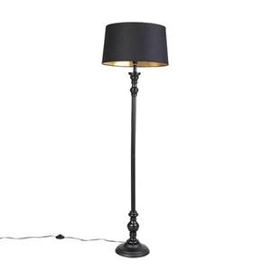 Qazqa Vloerlamp Met Katoenen Kap Zwart Met Goud 45 Cm - Classico