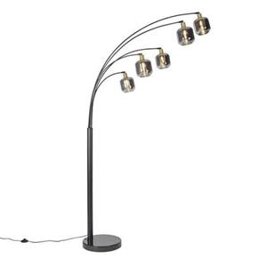 QAZQA Stehlampe Schwarz mit Gold mit Rauchglas 5 Lichter - Zuzanna