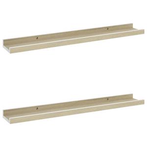 Wandschappen 2 st 60x9x3 cm wit en sonoma eikenkleurig