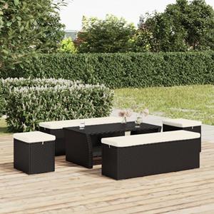 vidaXL Hocker met kussen 40x30x40 cm poly rattan zwart