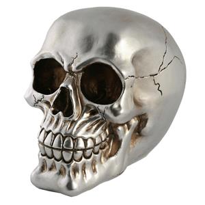 Out of the blue Spaarpot van doodshoofd/Skull - polyresin - 15 cm - Zilver Dark - Volwassenen -