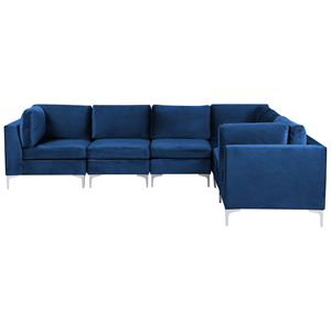 Hoekbank 6-zits fluweel blauw linkszijdig EVJA