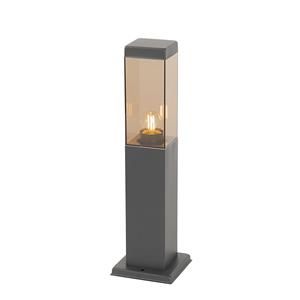 Qazqa Moderne Buitenlamp Paal Donkergrijs Met Smoke 45 Cm - Malios