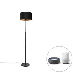 Qazqa Smart Vloerlamp Zwart Met Velours Kap Zwart 35 Cm Incl. Wifi A60 - Parte
