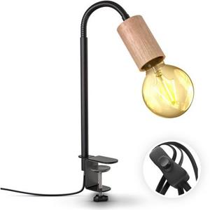 B.K.Licht Klemlamp BK_KL1373 Tischlampe mit Kabelschalter, Schwenkbar, E27, Schwarz