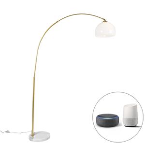 QAZQA Smart booglamp messing met witte kap incl. Wifi A60 - Arc Basic