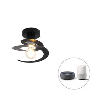 QAZQA Smart plafondlamp met zwarte spiraal kap incl. Wifi A60 - Scroll
