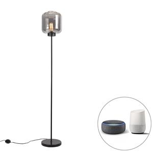 QAZQA Smart vloerlamp zwart met smoke glas incl. Wifi ST64 - Qara