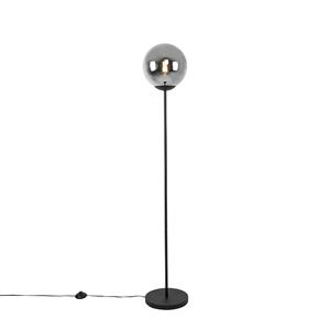 QAZQA Art deco vloerlamp zwart met smoke glas - Pallon