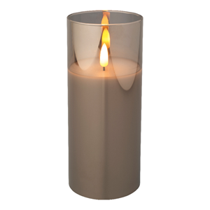 Lumineo Glazen LED kaars - Rookglas - Wit - 17,5cm