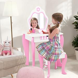 Kaptafel & Kruk Set voor Kinderen met Spiegel en Lade 49 x 34 x 86,5 cm Roze