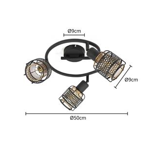 Lindby Eudoria plafondlamp 3-lamps zwart/goud