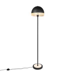 Lindby Lonnaris vloerlamp met rotan, zwart