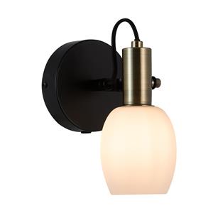 By Rydens Wandlamp zwart en opaalglas met schakelaar en E14 fitting Nordlux Arild