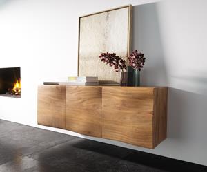 DELIFE Sideboard New Live Edge 145 cm Akazie Natur 3 Türen schwebend