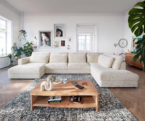 DELIFE Wohnlandschaft Isla 430x225 cm Plüschcord Beige Ottomane links