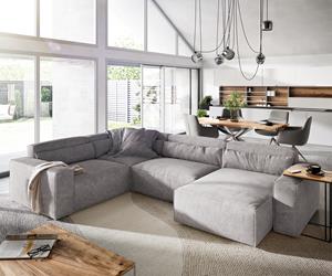 DELIFE Wohnlandschaft Sirpio L 330x230 cm Cord Silbergrau Recamiere variabel