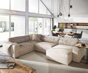 DELIFE Wohnlandschaft Sirpio L 330x230 cm Cord Beige Recamiere variabel