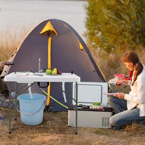 costway Visschoonmaaktafel Klaptafel met 2 Geïntegreerde Spoelbakken en 360° Draaibare Kraan Draagbare Picknicktafel voor Buiten