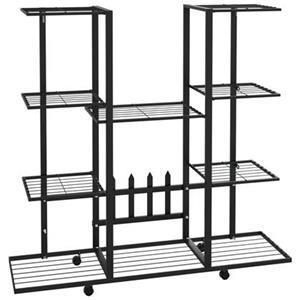 vidaXL Bloemenstandaard met wielen 94,5x24,5x91,5 cm ijzer zwart