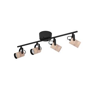EGLO Deckenspot Cayuca, schwarz/holzdekor, vierflammig