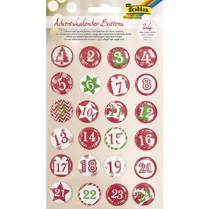 folia Adventskalender-Buttons , Classic, , aus Blech, 1 - 24