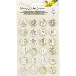 folia Adventskalender-Buttons PERLMUTT, aus Blech, 1 - 24