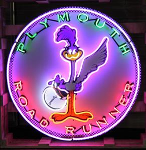 Fiftiesstore Plymouth Road Runner Neon Verlichting Met Achterplaat XL 100 x 100 cm