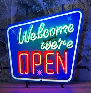 Fiftiesstore Welcome We're Open Neon Verlichting Met Achterplaat 50 x 48 cm