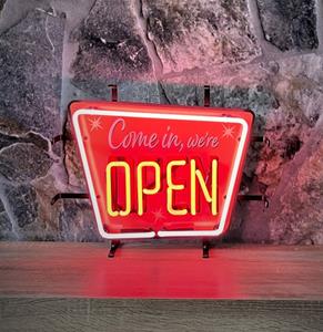 Fiftiesstore Come In We're Open Neon Verlichting 40 x 33 cm - Roze
