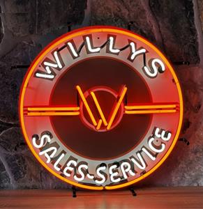 Fiftiesstore Willys Jeep Service Neon Verlichting Met Achterplaat - 60 x 60 cm