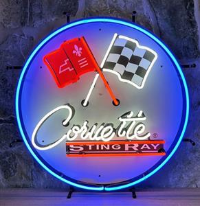 Fiftiesstore Corvette Stingray Neon Verlichting Met Achterplaat - 60 x 60 cm