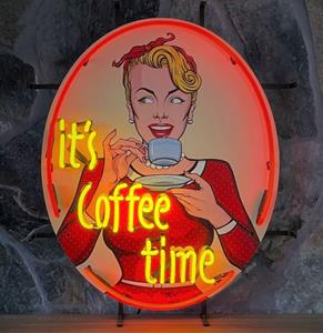 Fiftiesstore It's Coffee Time Neon Verlichting Met Achterplaat - 64 x 78 cm