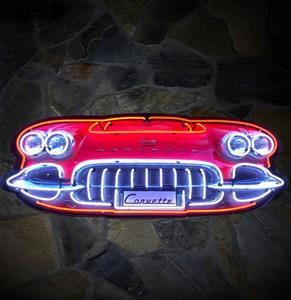 Fiftiesstore Chevrolet Corvette Voorkant Neon Verlichting XL In Metalen Behuizing - 152 x 57 cm