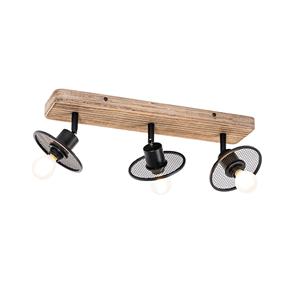 QAZQA Industrieller Deckenspot schwarz mit Holz 3 Lichter – Jasmine