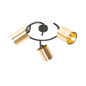 QAZQA Moderne plafondlamp zwart met goud 3-lichts - Lofty