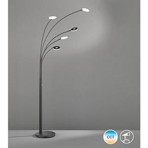 FISCHER & HONSEL LED vloerlamp Dent, zwart, 225 cm, metaal, CCT, 5-lamps.