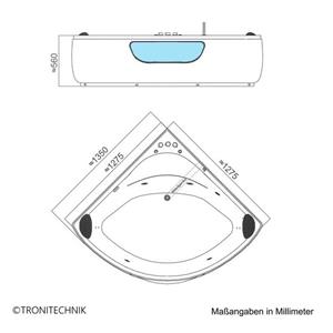 Tronitechnik Whirlpool-Badewanne PAROS 135 cm x 135 cm,Whirlpoolpumpe,Unterwasser LEDs, inkl. Zubehör, (inkl. Zubehör, vormontierte Badewanne mit Unterwasser LED), Premium Whirlpoolpumpe, Un