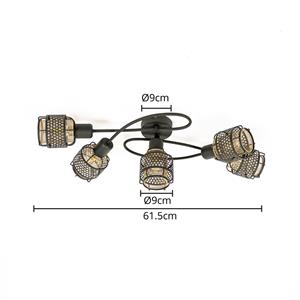 Lindby Eudoria plafondlamp 5-lamps zwart/goud