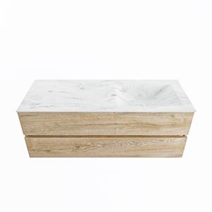 Mondiaz Vica Dlux badmeubel 130cm Washed Oak - Cloud wastafel Opalo rechts - zonder kraangat