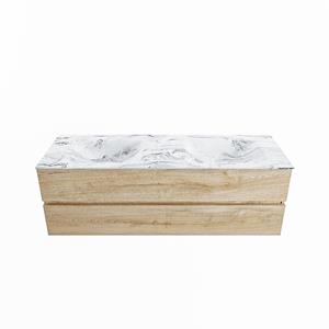Mondiaz Vica Dlux badmeubel 150cm Washed Oak - Cloud wastafel Glace dubbel - zonder kraangat