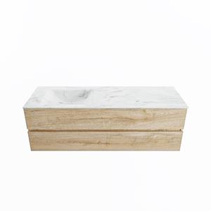 Mondiaz Vica Dlux badmeubel 150cm Washed Oak - Cloud wastafel Opalo links - zonder kraangat