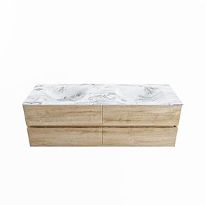 Mondiaz Vica Dlux badmeubel 150cm Washed Oak - Cloud wastafel Glace dubbel - zonder kraangat