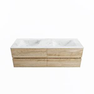 Mondiaz Vica Dlux badmeubel 150cm Washed Oak - Cloud wastafel Opalo dubbel - zonder kraangat