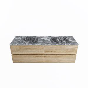 Mondiaz Vica Dlux badmeubel 150cm Washed Oak - Cloud wastafel Lava dubbel - met 2 kraangaten