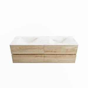 Mondiaz Vica Dlux badmeubel 150cm Washed Oak - Cloud wastafel Ostra dubbel - met 2 kraangaten