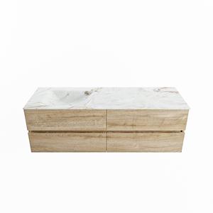 Mondiaz Vica Dlux badmeubel 150cm Washed Oak - Cloud wastafel Frappe links - zonder kraangat