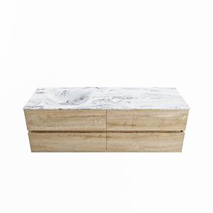 Mondiaz Vica Dlux badmeubel 150cm Washed Oak - Cloud wastafel Glace links - zonder kraangat