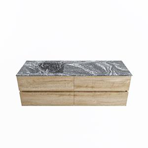 Mondiaz Vica Dlux badmeubel 150cm Washed Oak - Cloud wastafel Lava links - zonder kraangat